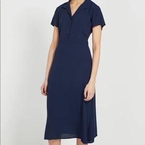 Frank & Oak Navy Short-Sleeve Collared Maxi Dress